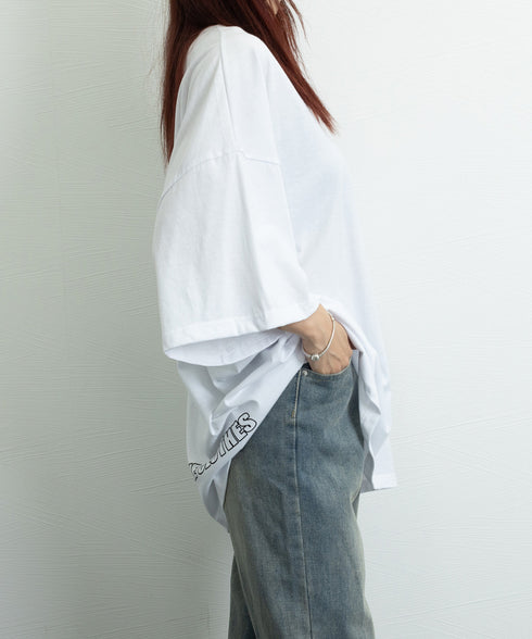 ロゴTシャツ ゆったり プルオーバー夏服 ロングtシャツ オーバーサイズ 英文字ロゴ 半袖Tシャツ 着やせ カットソー ビッグtシャツ大人カジュアル クルーネック 89EKDZ-003